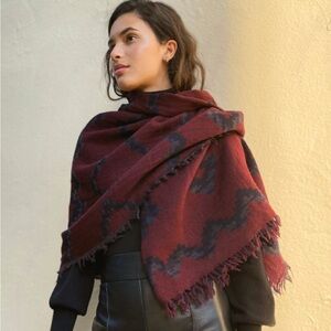 Wilfred Wine & Charcoal Fringed Wrap Scarf
